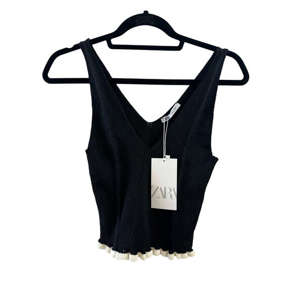Zara Tops - Zara Knit Crop Top Black with Scalloped Bottom Womens Size Small NWT